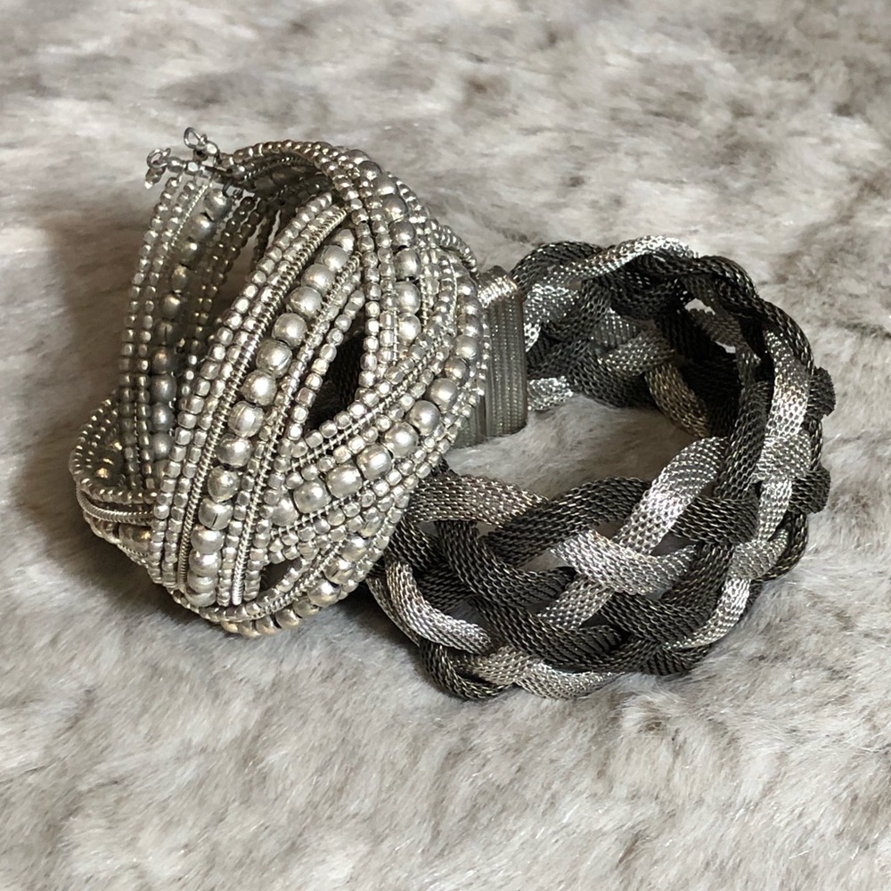 Edgy Braided Metal Statement Bracelet Set